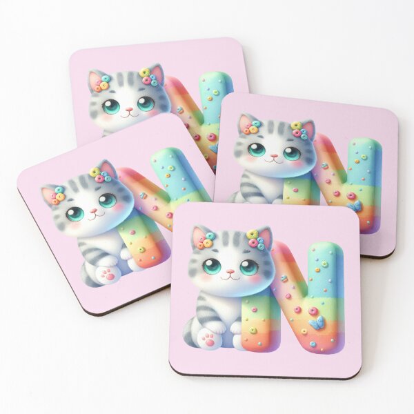 Item preview, Cute Cat Rainbow Letter N designed and sold by NettiesWallArt.