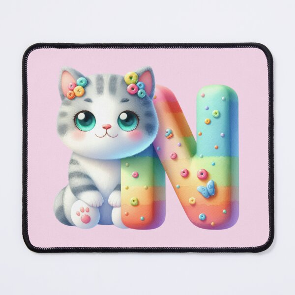 Item preview, Cute Cat Rainbow Letter N designed and sold by NettiesWallArt.