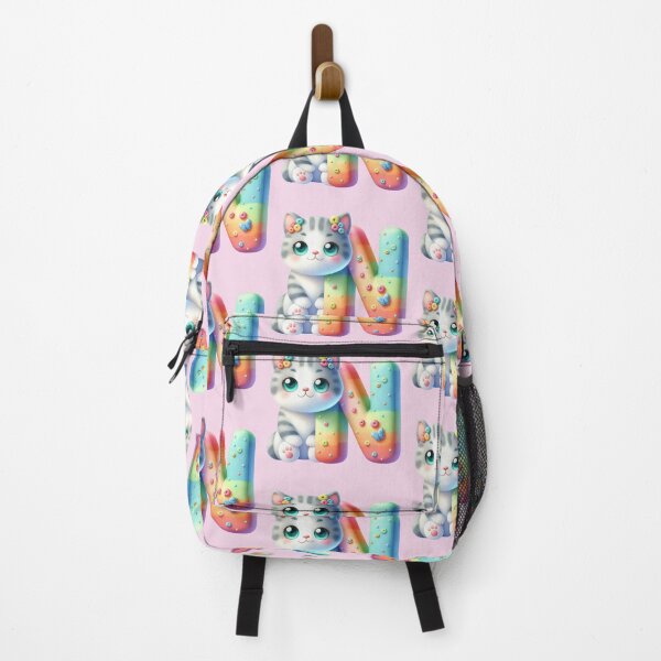 Item preview, Cute Cat Rainbow Letter N designed and sold by NettiesWallArt.