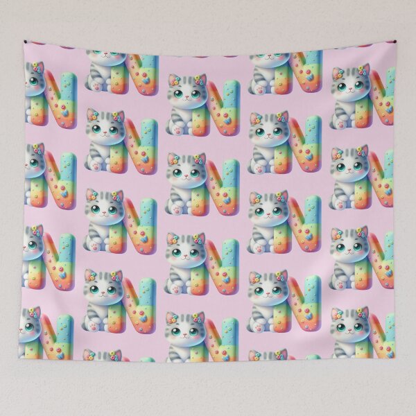 Item preview, Cute Cat Rainbow Letter N designed and sold by NettiesWallArt.