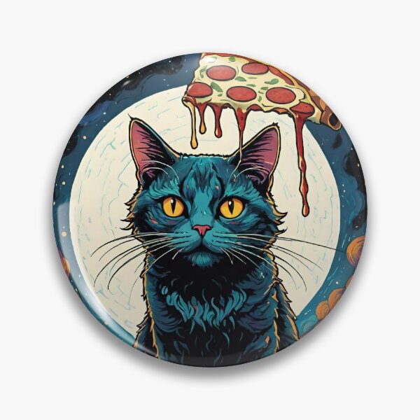 Item preview, Black cat eating pizza under the moon designed and sold by laura-in-rome.