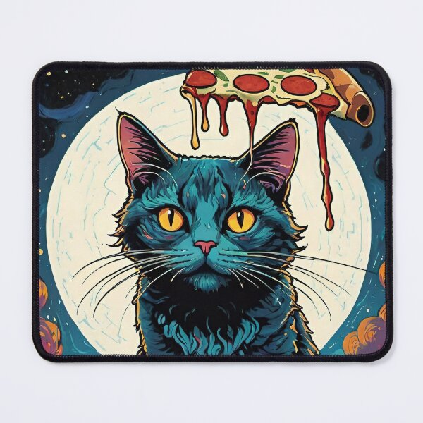 Item preview, Black cat eating pizza under the moon designed and sold by laura-in-rome.