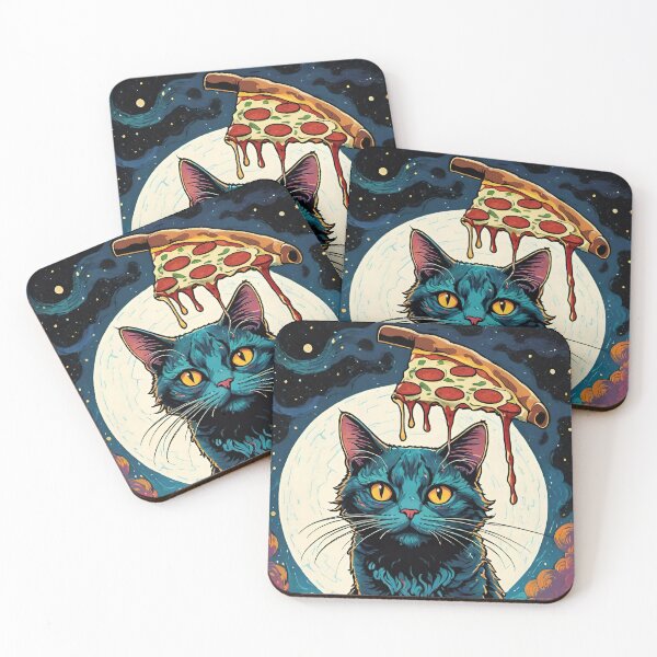 Item preview, Black cat eating pizza under the moon designed and sold by laura-in-rome.