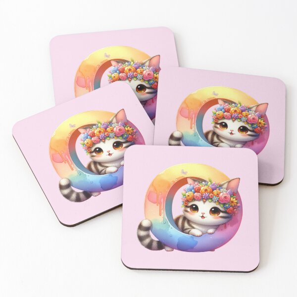 Item preview, Cute Cat Rainbow Letter O designed and sold by NettiesWallArt.