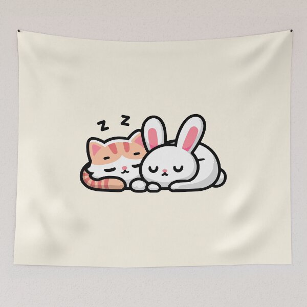 Item preview, Cute Kitty And Bunny Sleeping designed and sold by PMCreative.