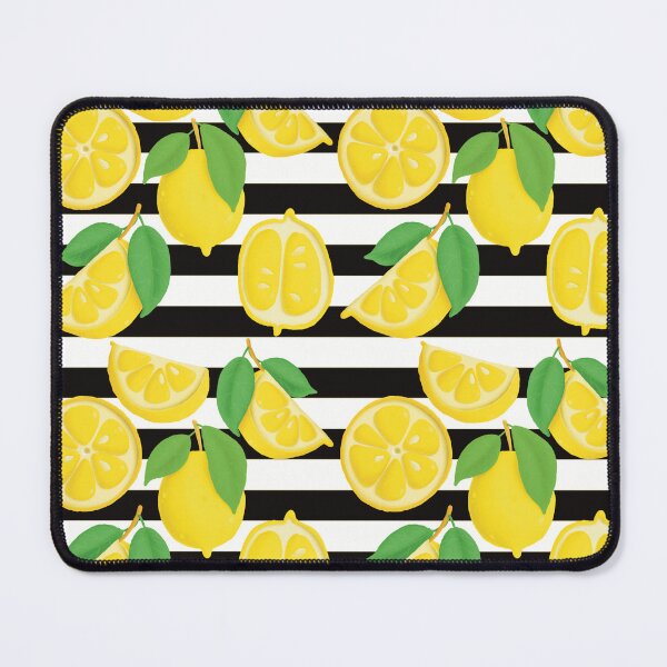 Item preview, Pattern with lemons on blackandwhite striped background designed and sold by marina63.