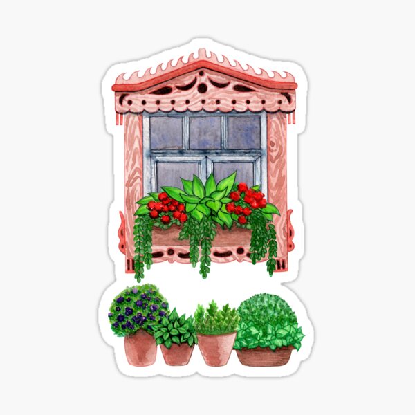 Item preview, Old window to the garden watercolor. Hand drawn illustration in Russian style. designed and sold by MariBryk.
