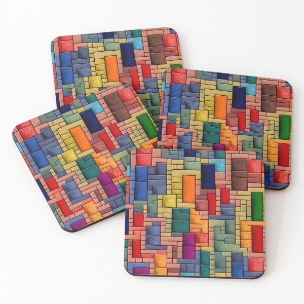 Item preview, fantasy pattern geometric boxes black green blue yellow orange grey colorful designed and sold by G-M-Designs.