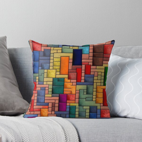 Item preview, fantasy pattern geometric boxes black green blue yellow orange grey colorful designed and sold by G-M-Designs.