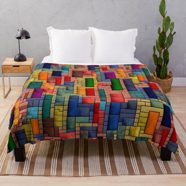 Item preview, fantasy pattern geometric boxes black green blue yellow orange grey colorful designed and sold by G-M-Designs.