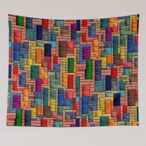 Item preview, fantasy pattern geometric boxes black green blue yellow orange grey colorful designed and sold by G-M-Designs.