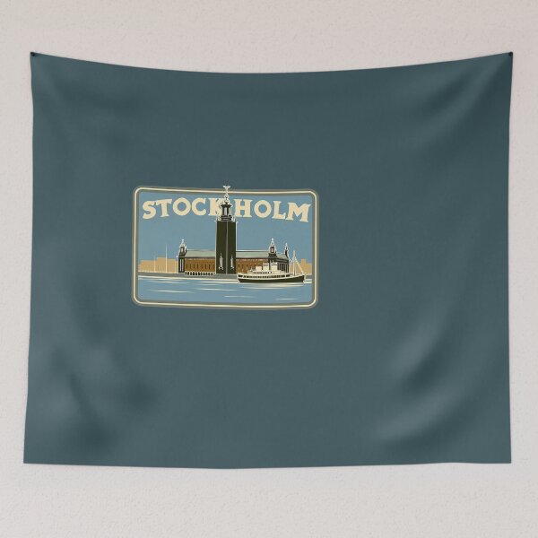 Item preview, Stockholm, Sverige, Stadshuset, Sweden Vintage Travel Decal Sticker designed and sold by Gör Sverige Lagom Igen.