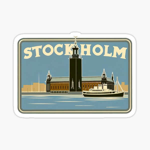 Item preview, Stockholm, Sverige, Stadshuset, Sweden Vintage Travel Decal Sticker designed and sold by Gör Sverige Lagom Igen.