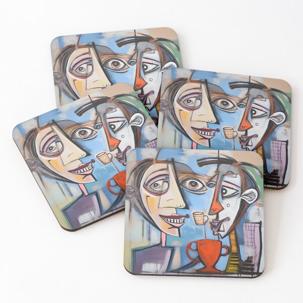 Item preview, Vibrant Brew- Abstract Man and Woman Immersed in Coffee Enjoyment with Thick Brush Strokes designed and sold by OlfactoART Studio.