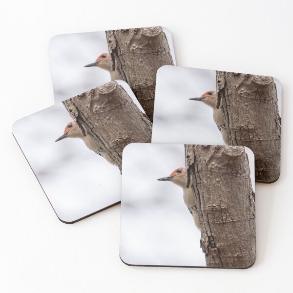 Item preview, Woodpecker peeking from behind a tree designed and sold by KRFNatureGifts.