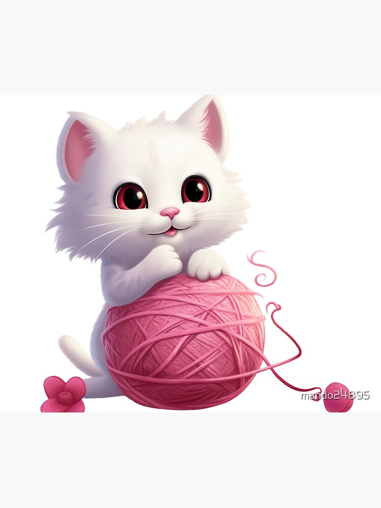 cat playing yarn ball cat kitten white pink