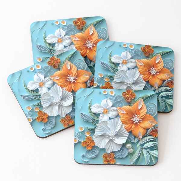 Item preview, Bright orange, teal and white pearl flowers designed and sold by dcrc.