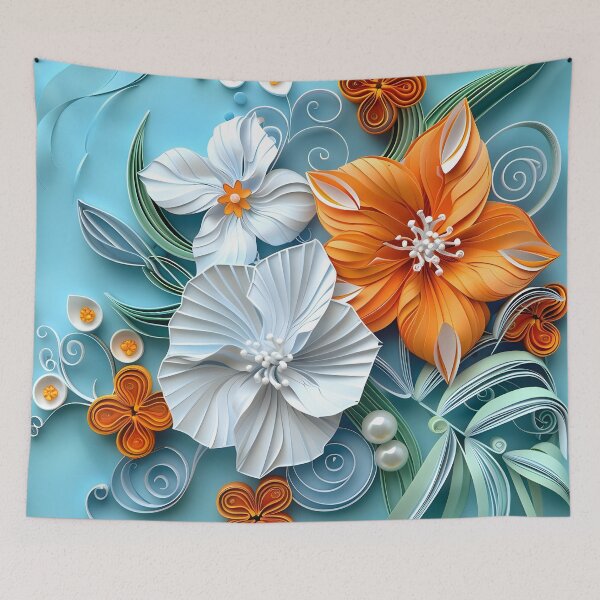 Item preview, Bright orange, teal and white pearl flowers designed and sold by dcrc.