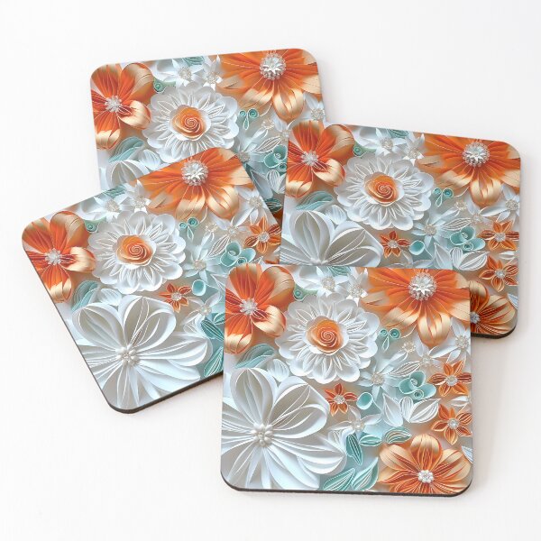 Item preview, Bright orange, teal and white pearl flowers designed and sold by dcrc.