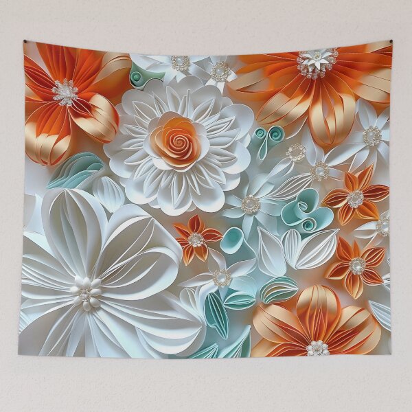 Item preview, Bright orange, teal and white pearl flowers designed and sold by dcrc.