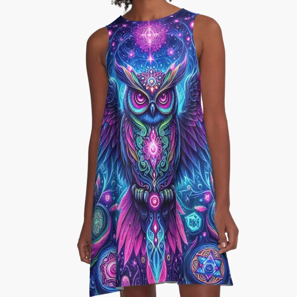 Item preview, Mystical Owl: Ethereal Neon Galaxy, Celestial Magic Art Print for Home and Office Decor” designed and sold by muskan4.