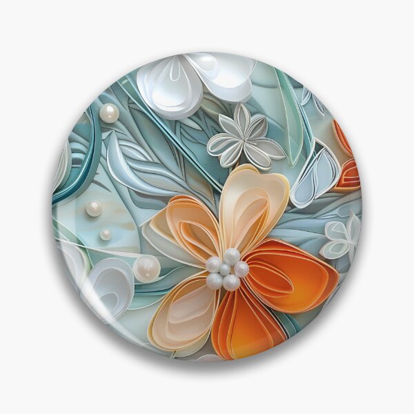 Item preview, bright orange, teal and white pearl flowers designed and sold by dcrc.