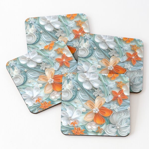 Item preview, bright orange, teal and white pearl flowers designed and sold by dcrc.