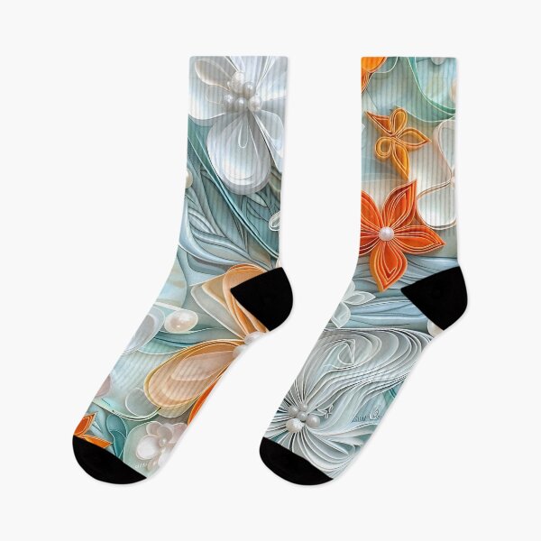 Item preview, bright orange, teal and white pearl flowers designed and sold by dcrc.
