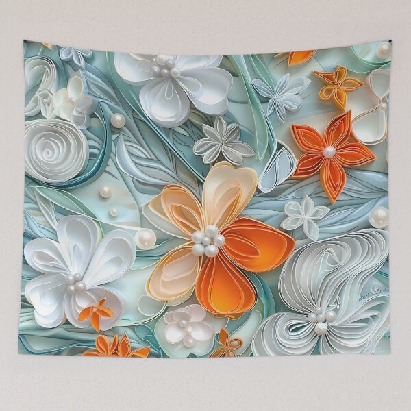 Item preview, bright orange, teal and white pearl flowers designed and sold by dcrc.