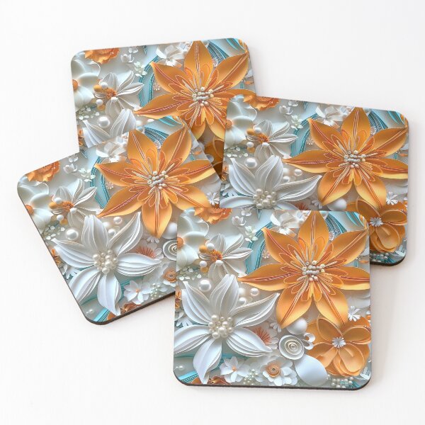 Item preview, bright orange, teal and white pearl flowers designed and sold by dcrc.