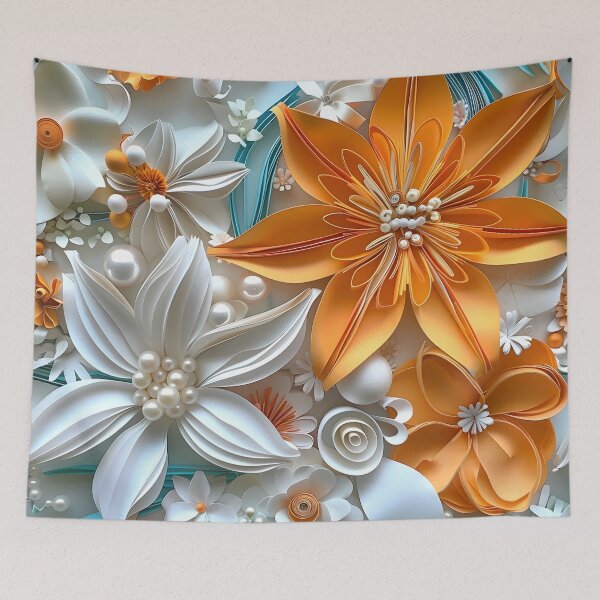 Item preview, bright orange, teal and white pearl flowers designed and sold by dcrc.