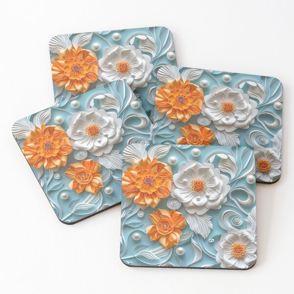 Item preview, bright orange, teal and white pearl flowers designed and sold by dcrc.