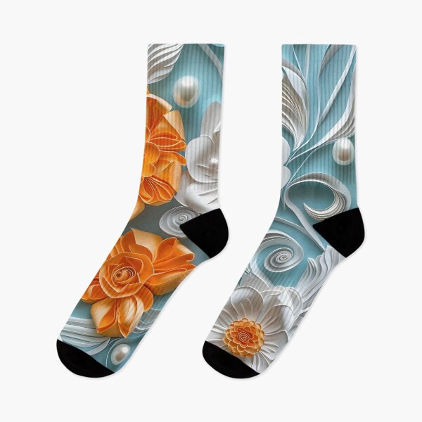 Item preview, bright orange, teal and white pearl flowers designed and sold by dcrc.