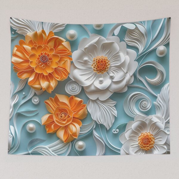 Item preview, bright orange, teal and white pearl flowers designed and sold by dcrc.
