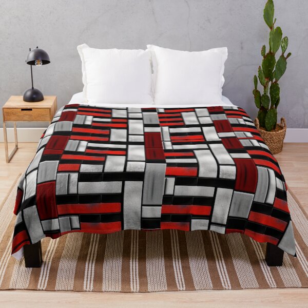 Artikelvorschau, Fantasiemuster Geometrik Kästen schwarz weiß rot grau entworfen und verkauft von G-M-Designs.