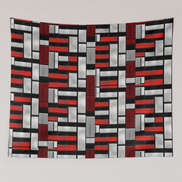 Artikelvorschau, Fantasiemuster Geometrik Kästen schwarz weiß rot grau entworfen und verkauft von G-M-Designs.