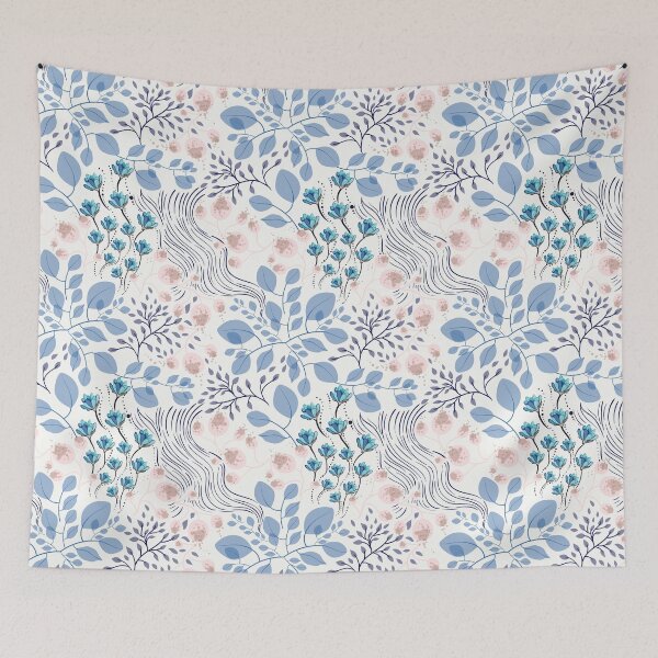 Item preview, Blue Spring - Floral pattern flat line vector art designed and sold by Andrea Longar.
