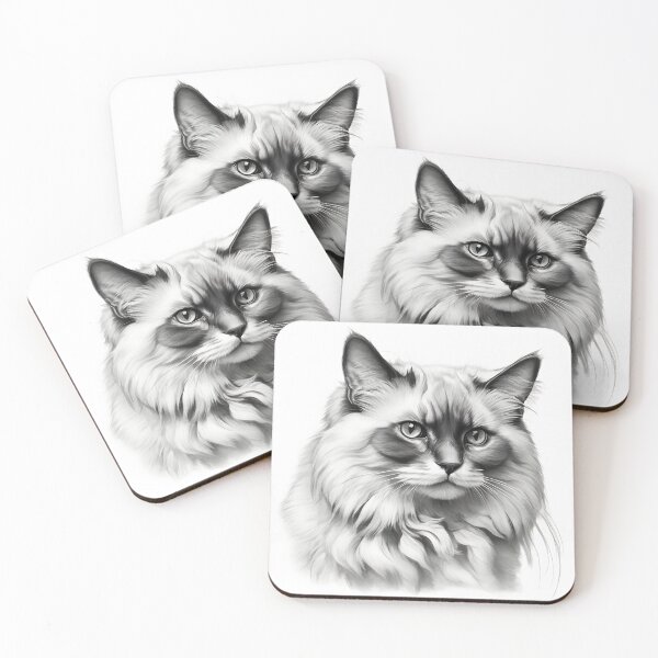 Item preview, Black and White Birman Cat Pencil Drawing designed and sold by Pencil-Art.