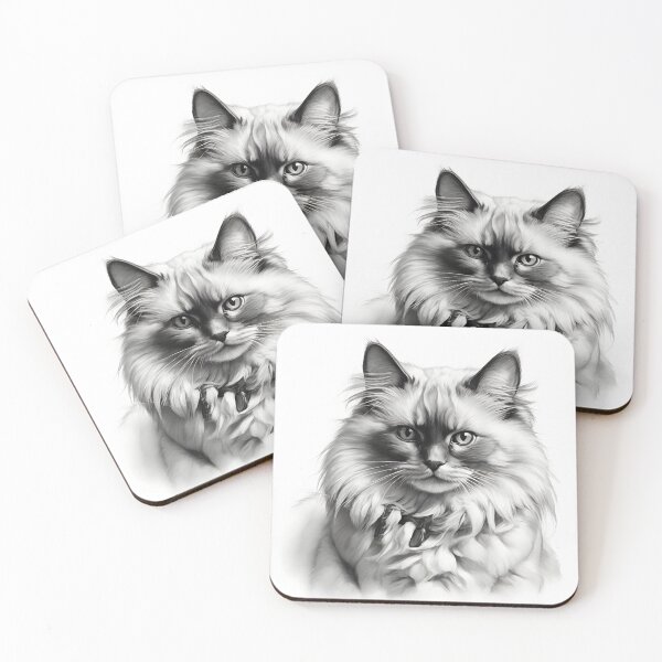 Item preview, Black and White Birman Cat Pencil Drawing designed and sold by Pencil-Art.