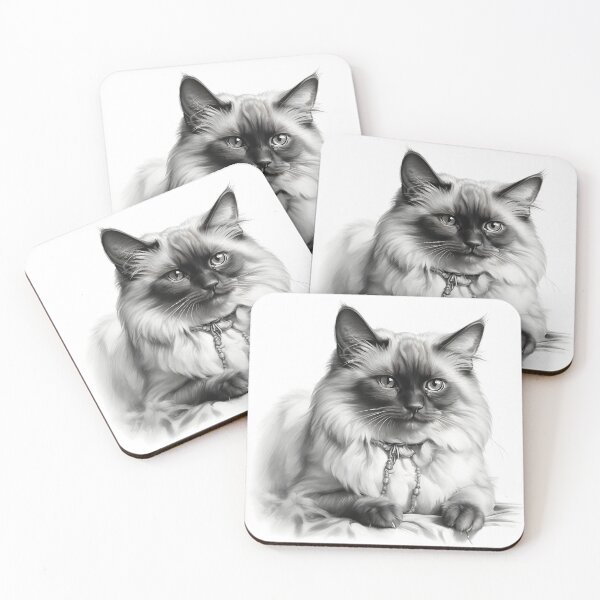 Item preview, Black and White Birman Cat Pencil Drawing designed and sold by Pencil-Art.