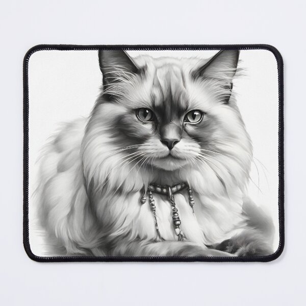 Item preview, Black and White Birman Cat Pencil Drawing designed and sold by Pencil-Art.