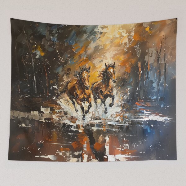 Item preview, Wild Galloping Horses Through Water in Brown tones designed and sold by No1Equestrian.