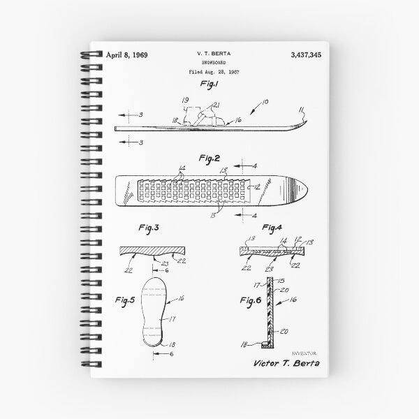 Artikelvorschau, Snowboard Vintage Patent Kunst Zeichnung auf weißem Hintergrund entworfen und verkauft von Peek-Designs.