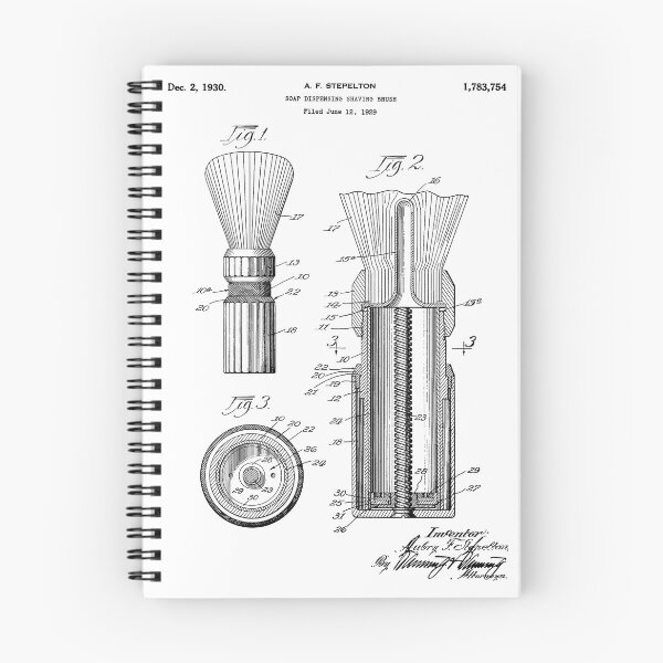 Item preview, Soapdispensing Shaving Brush Patent Art White Background designed and sold by Peek-Designs.