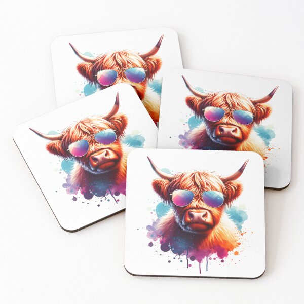 Item preview, Watercolor Scottish Highland Cow Wearing Sunglasses designed and sold by TheAnimalZ00.