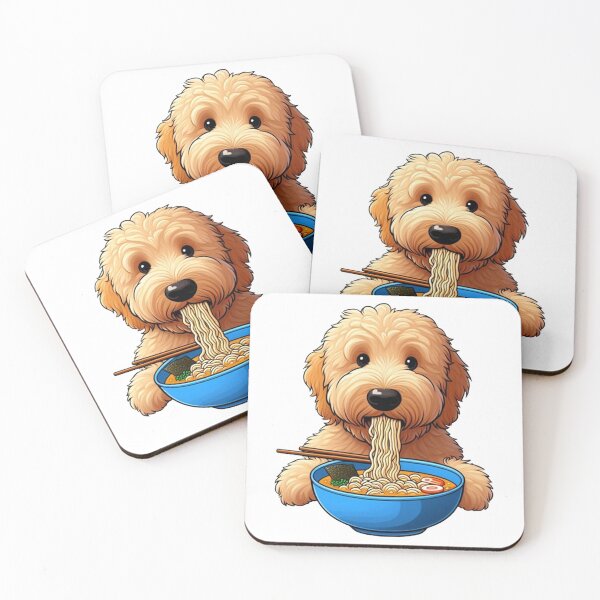 Item preview, Noodle Lover Goldendoodle Eating Ramen designed and sold by SellingWSarah17.