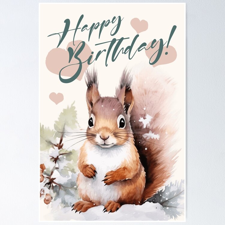 happy-birthday-greeting-cards-watercolor-squirrel-art-board-print-for-sale-by-inkygenies-redbubble for Free Printable Deer Hunting Birthday Cards Happy Birthday Greeting Cards - Watercolor Squirrel