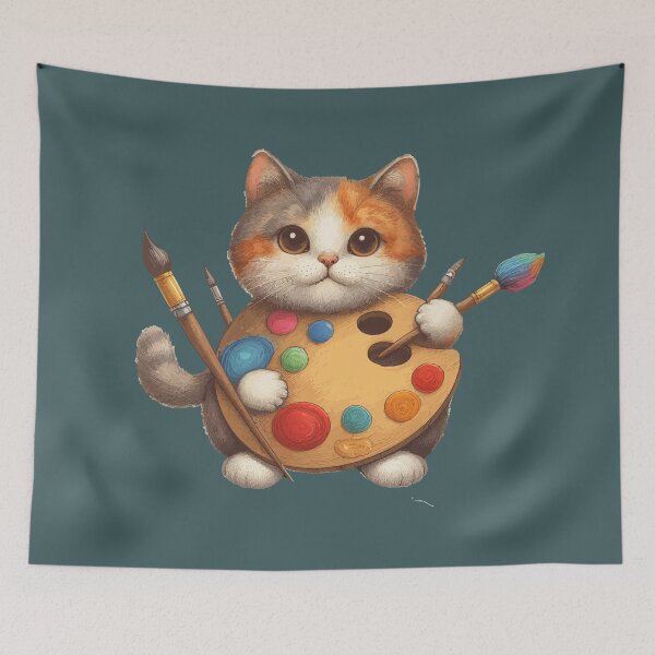 Item preview, Artistic Kitty Painter Tee - Charming Cat Artist  designed and sold by FarBeyound.