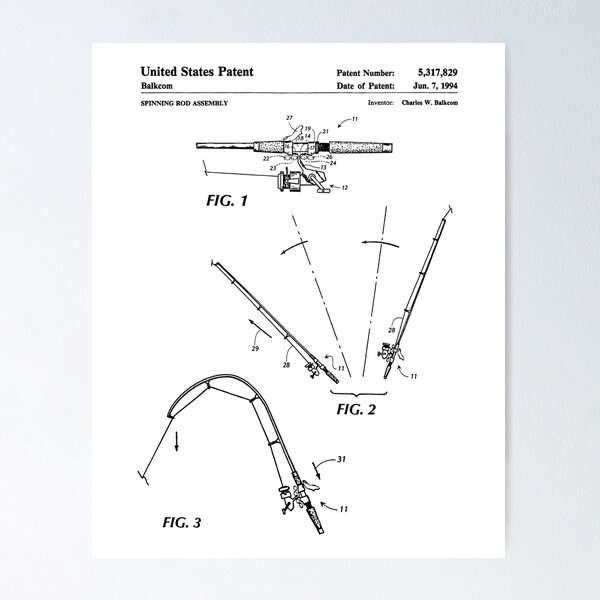 Item preview, Spinning Rod Assembly Patent Blueprint White Background designed and sold by Peek-Designs.
