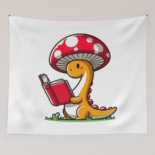 Item preview, Kawaii simple Mushroom Hat Dinosaur Brontosaurus Reading Book designed and sold by TomFrontierArt.